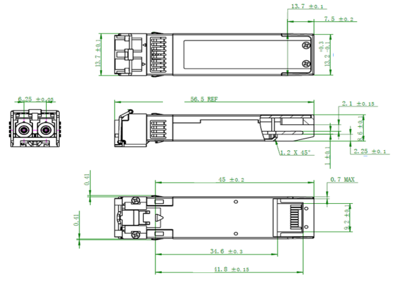 SFP可调光衰减器尺寸图 SFP可调光衰减器尺寸图