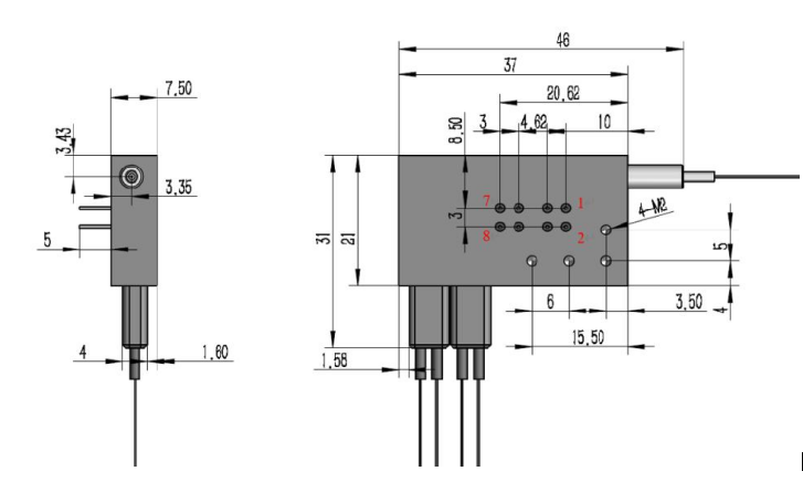 1x4磁光开关尺寸图 1x4磁光开关尺寸图